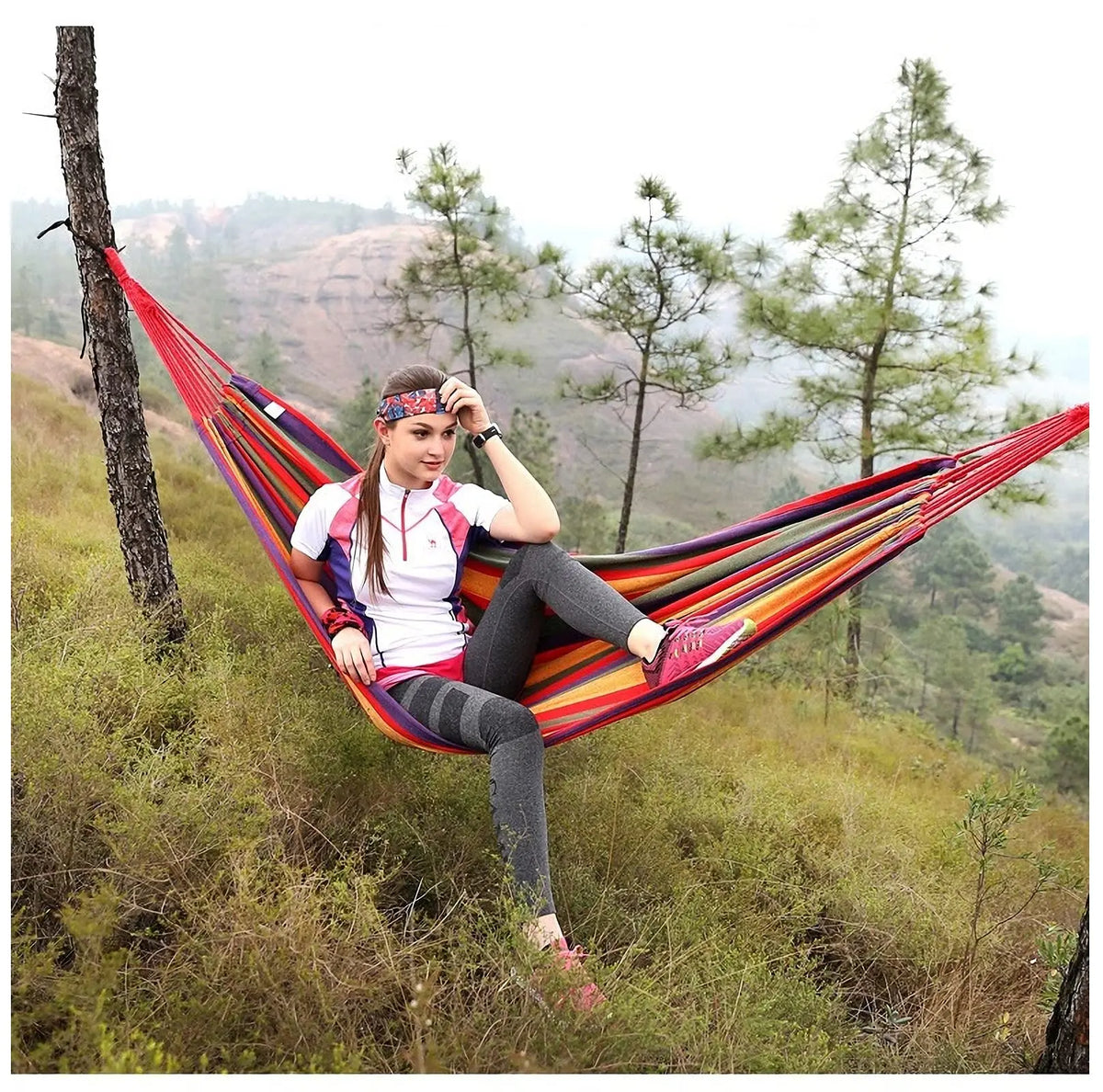 Double Cotton Hammock 2 Person With Tree Straps