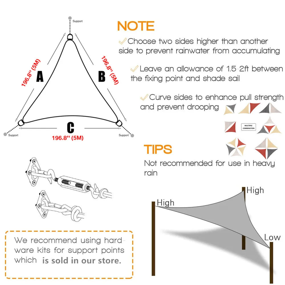 Triangle Waterproof Shade Sail 98% UV Block